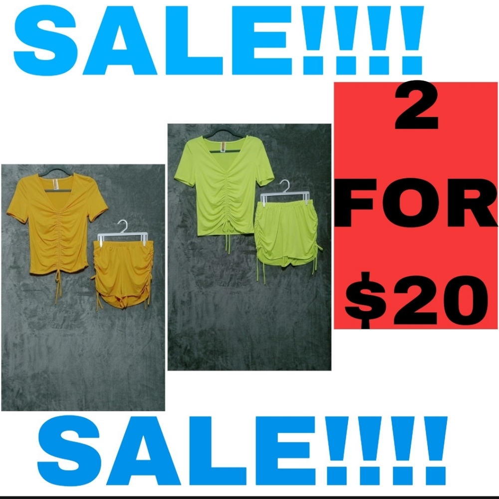 Stylish Gold and Neon Yellow Women's Ruched Shirt And Shorts Set